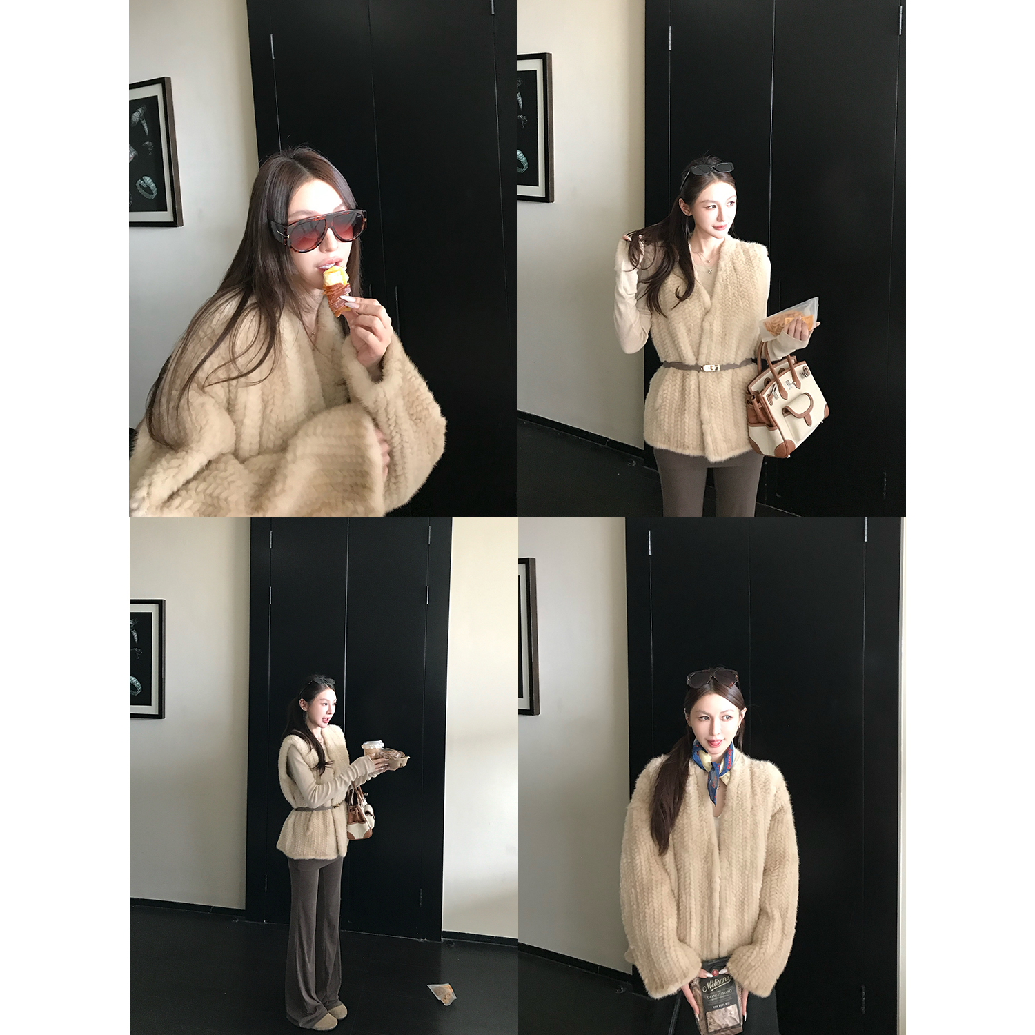 COCO皮草 进口天鹅绒水貂双面密编高耗料~肌理感中古老