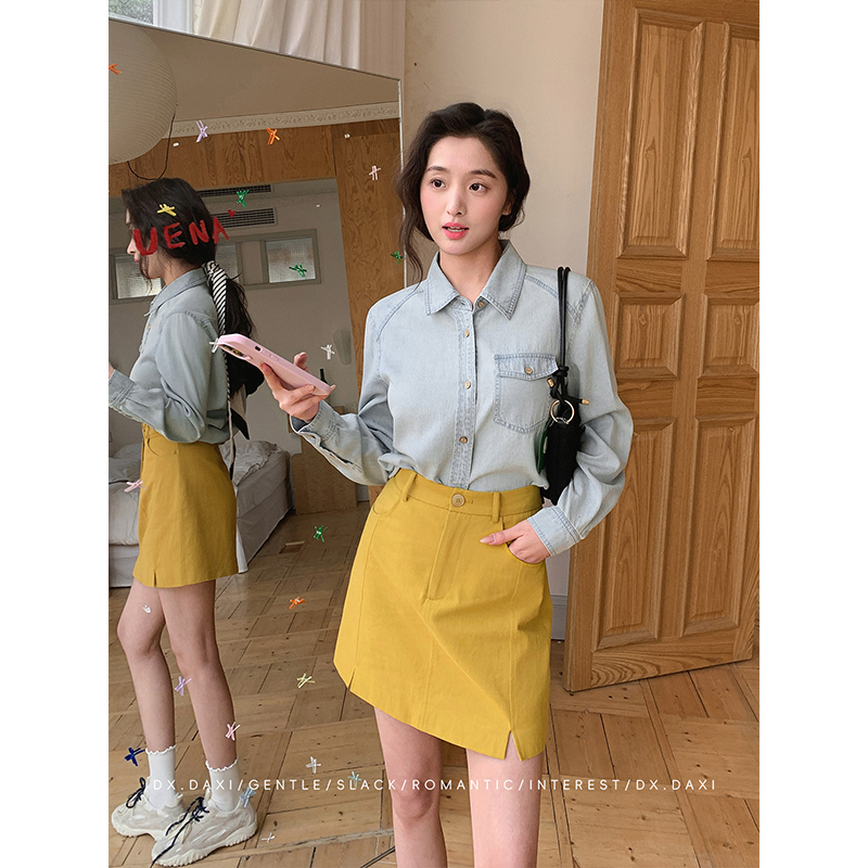 代大喜【冰岛慕斯】长袖衬衫女2025新款爆款洋气蓝牛仔宽松百搭衬衣