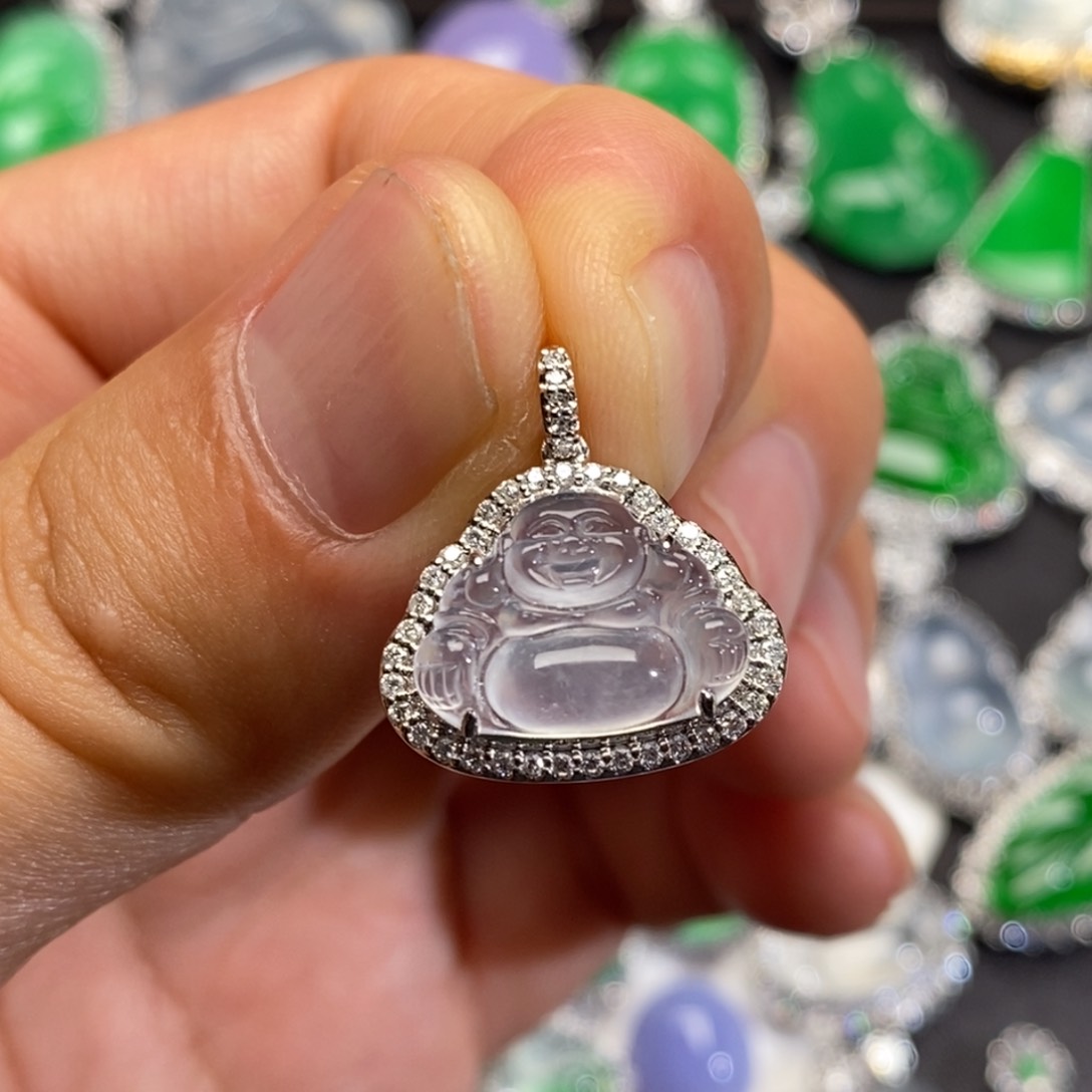 翡翠18K金镶嵌吊坠(不含链)佛公