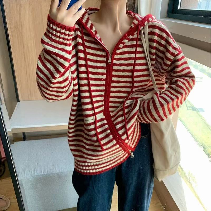 拉链条纹毛衣DDDms