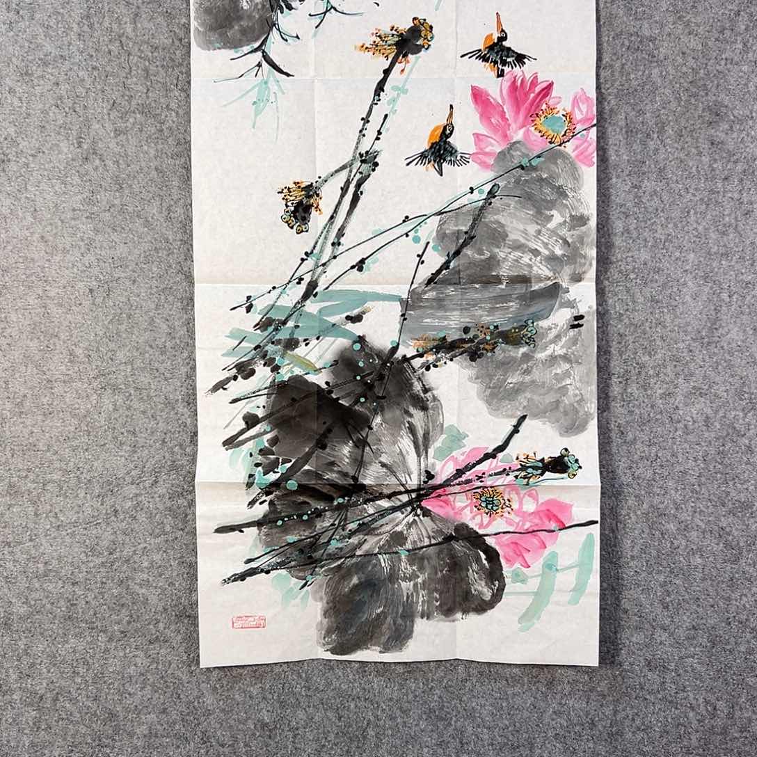 国画480 花鸟在树丛的顶端鸣叫叫声响