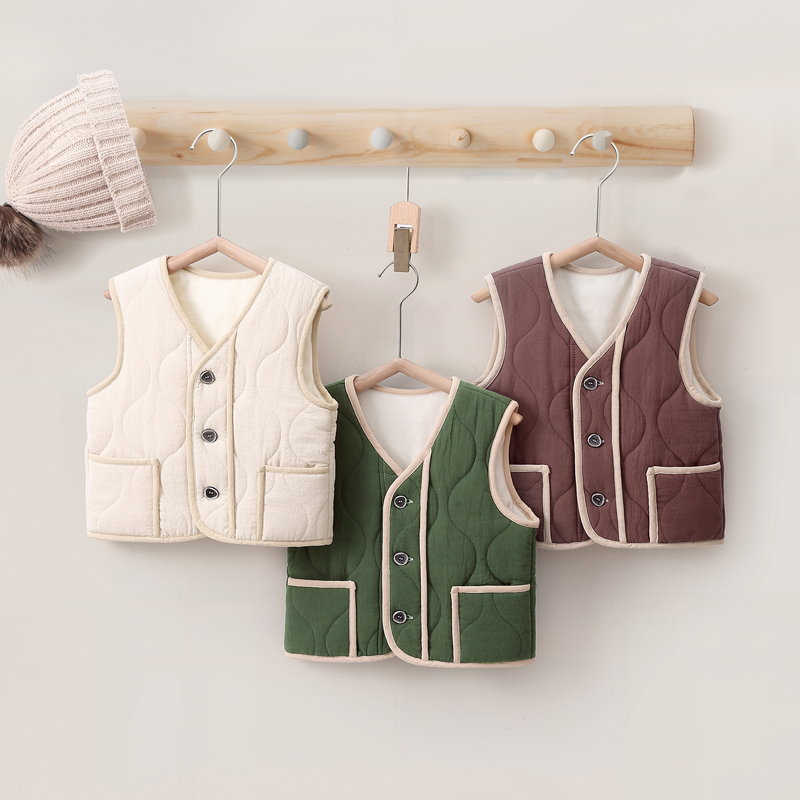 森系秋冬儿童加绒马甲中小大童加厚马夹男女童学生幼儿园保暖背心