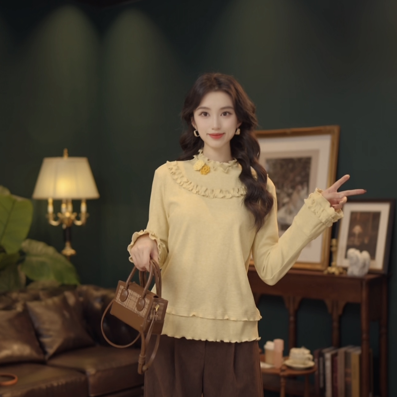 琦琦【橘色小花】港风复古秋冬长袖宽松百搭上衣YL5273353