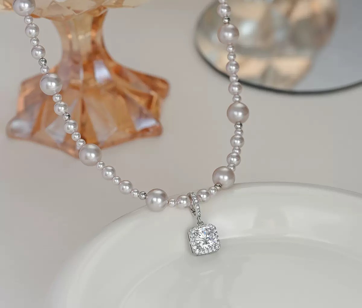 铜合金仿珍珠项链 气质甜美方糖珍珠项链 秋冬必备