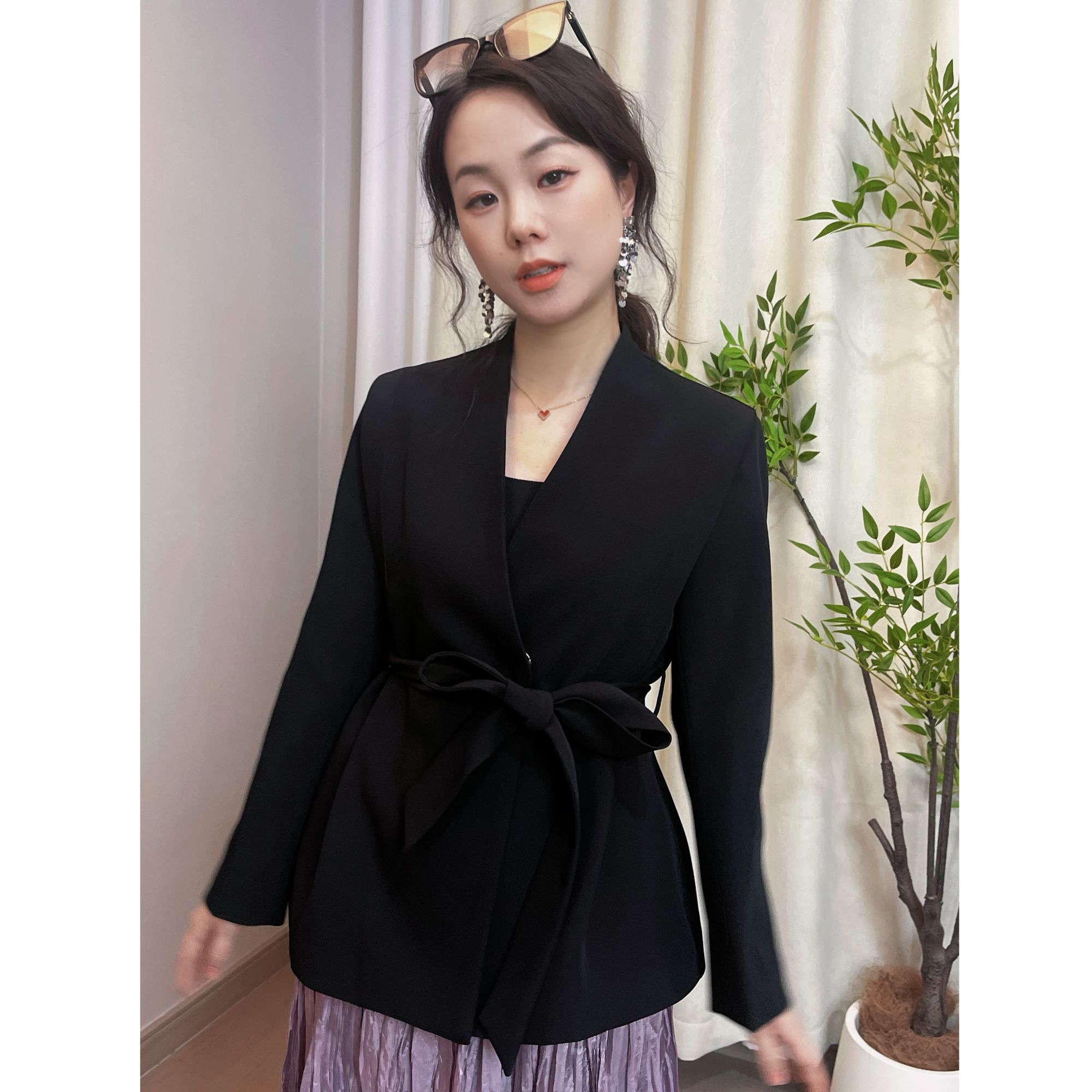 《小个子定制》春黑色百搭设计感时尚法式中长款宽松显瘦西装外套