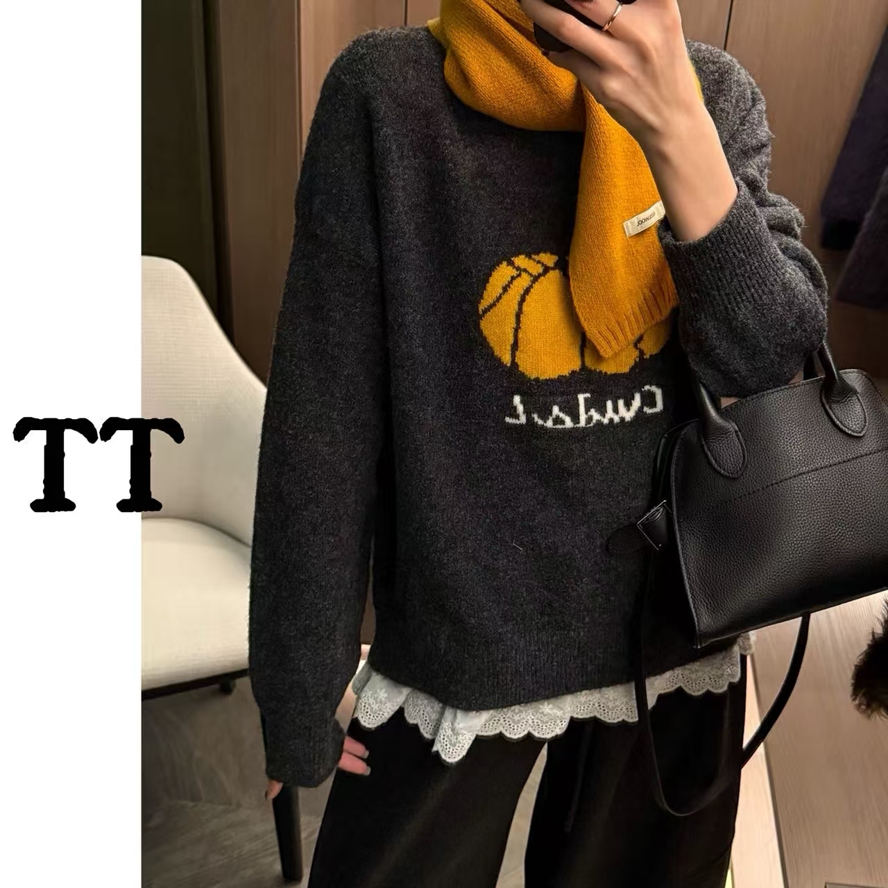 【花边南瓜】撞色宽松显瘦针织毛衣女装秋冬季长袖打底~1362