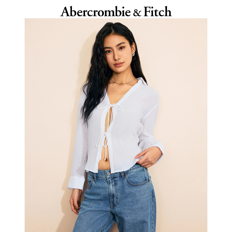 AF女装25春季款美式气质度假风系带宽松薄纱长袖衬衫140-5000