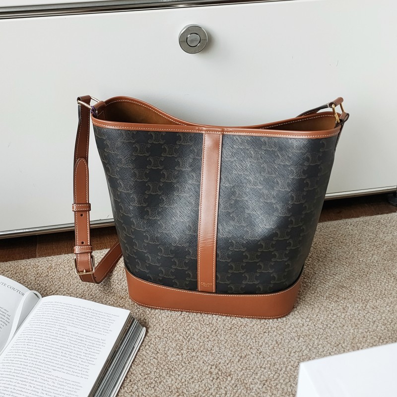 95新 Celine/思琳 Azul-老花凯旋门水桶中号单肩包/54006