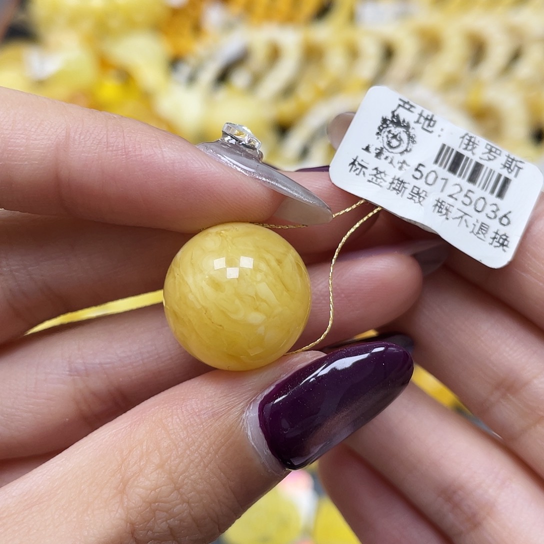 琥珀未镶嵌裸石17.1mm妖花圆珠
