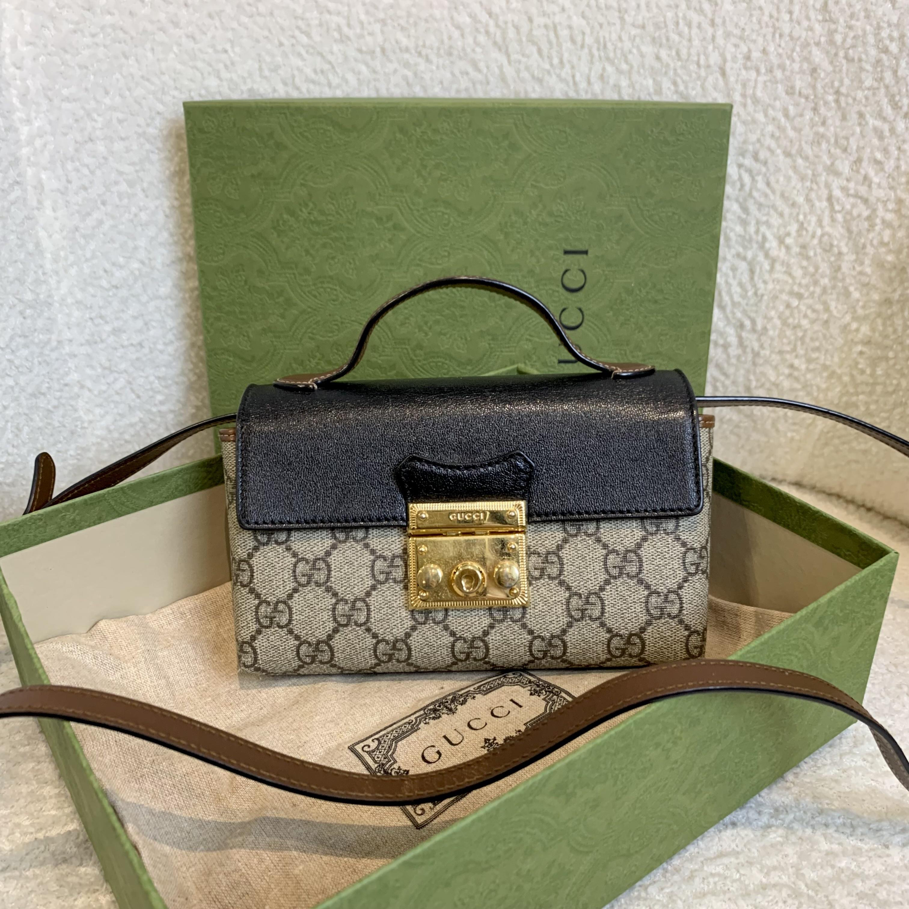 95新 GUCCI/古驰 壹臻/老花拼黑padlock mini包 75307820