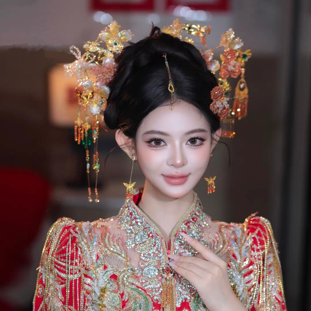 z8401浅色减龄凝胶花朵中式婚礼秀禾古风新娘结婚头饰