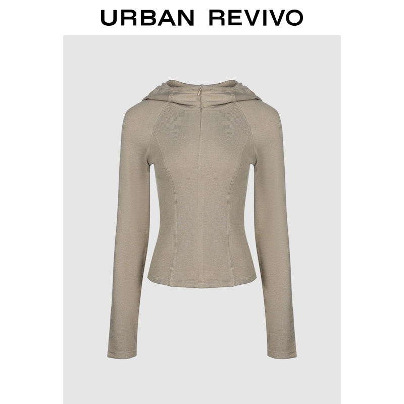 UR2026春季新款女装休闲简约连帽拉链长袖T恤UWM450205