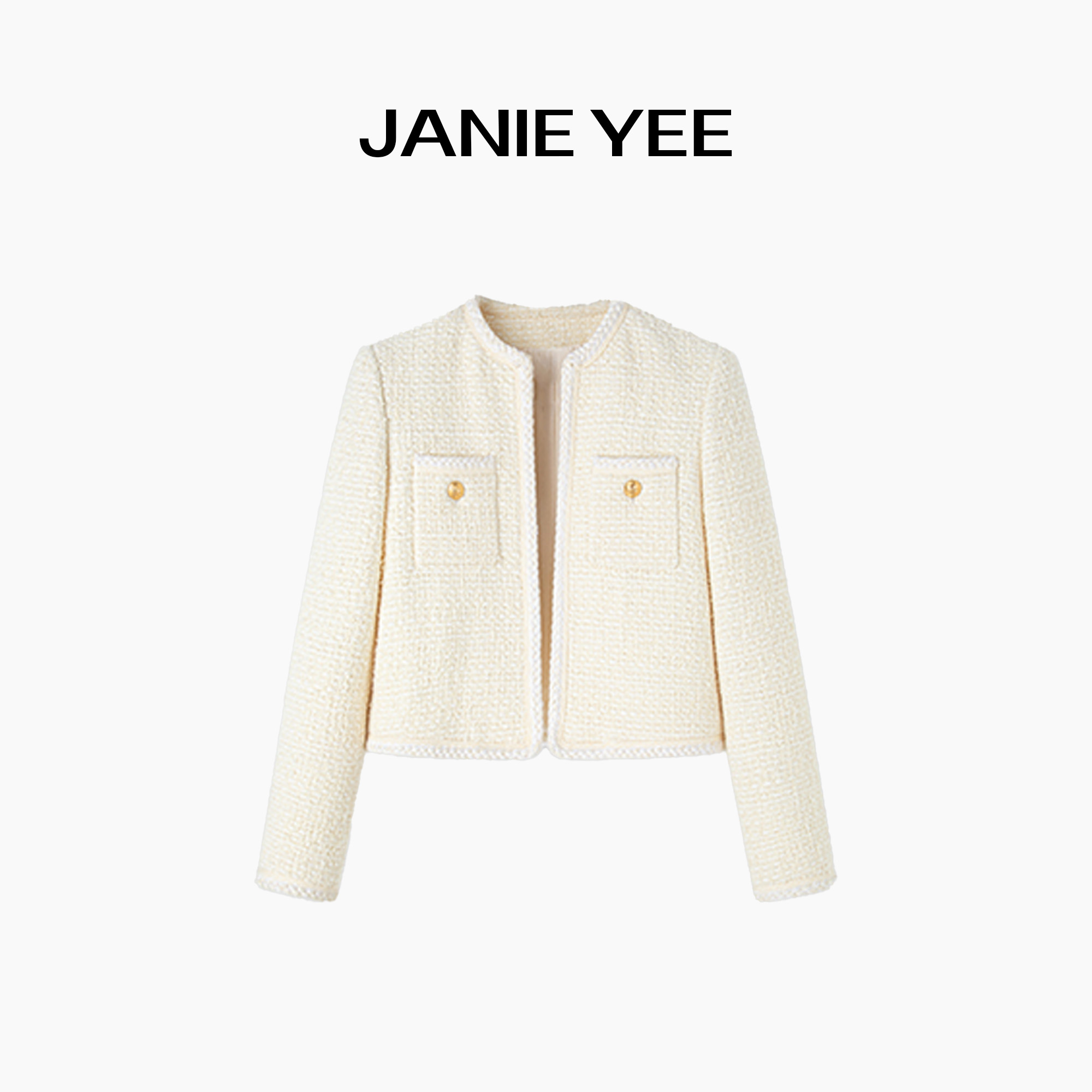 Janie Yee气质羊毛香风外套 小香风秋季百搭白色 23AW01-0005