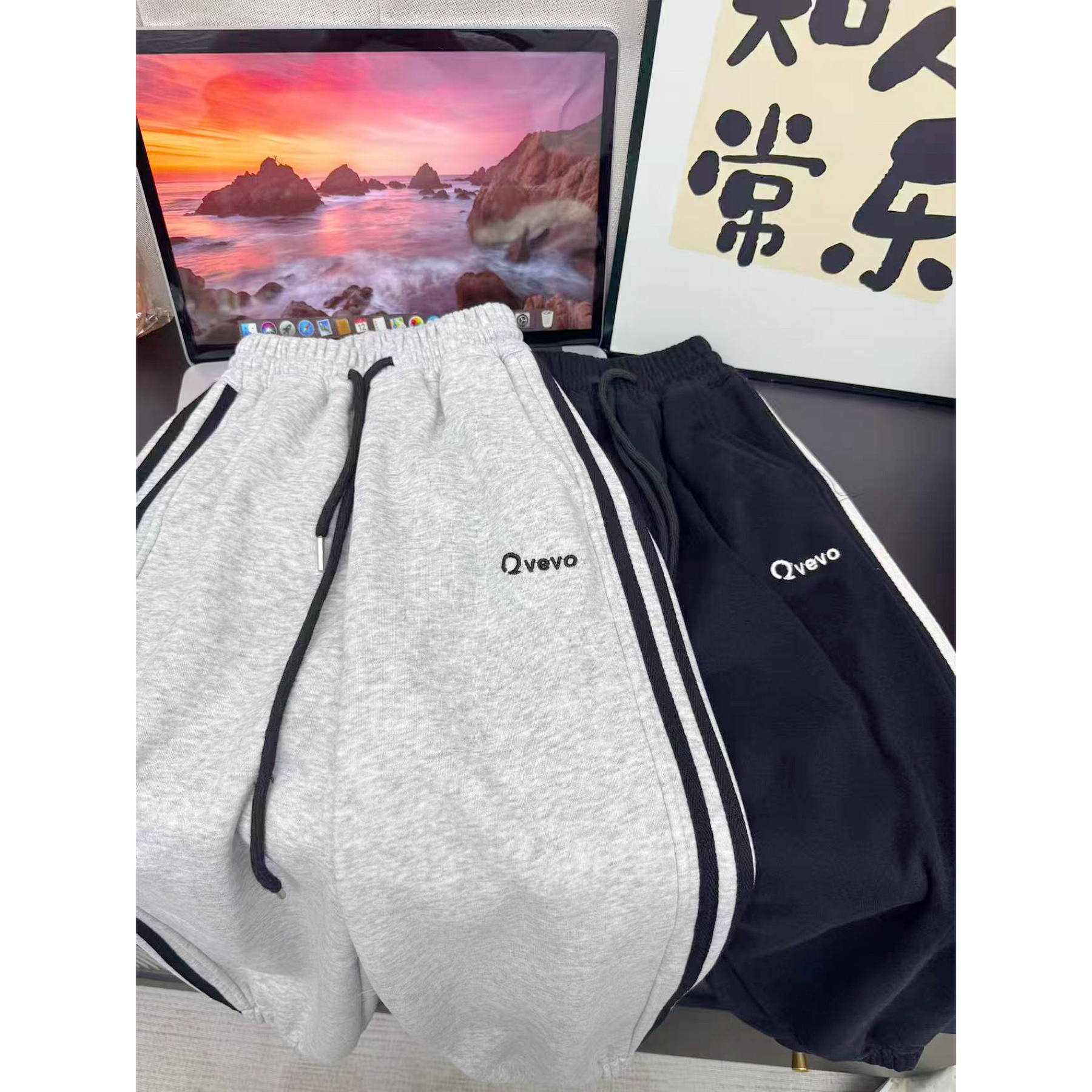 2516 黑灰加绒卫裤