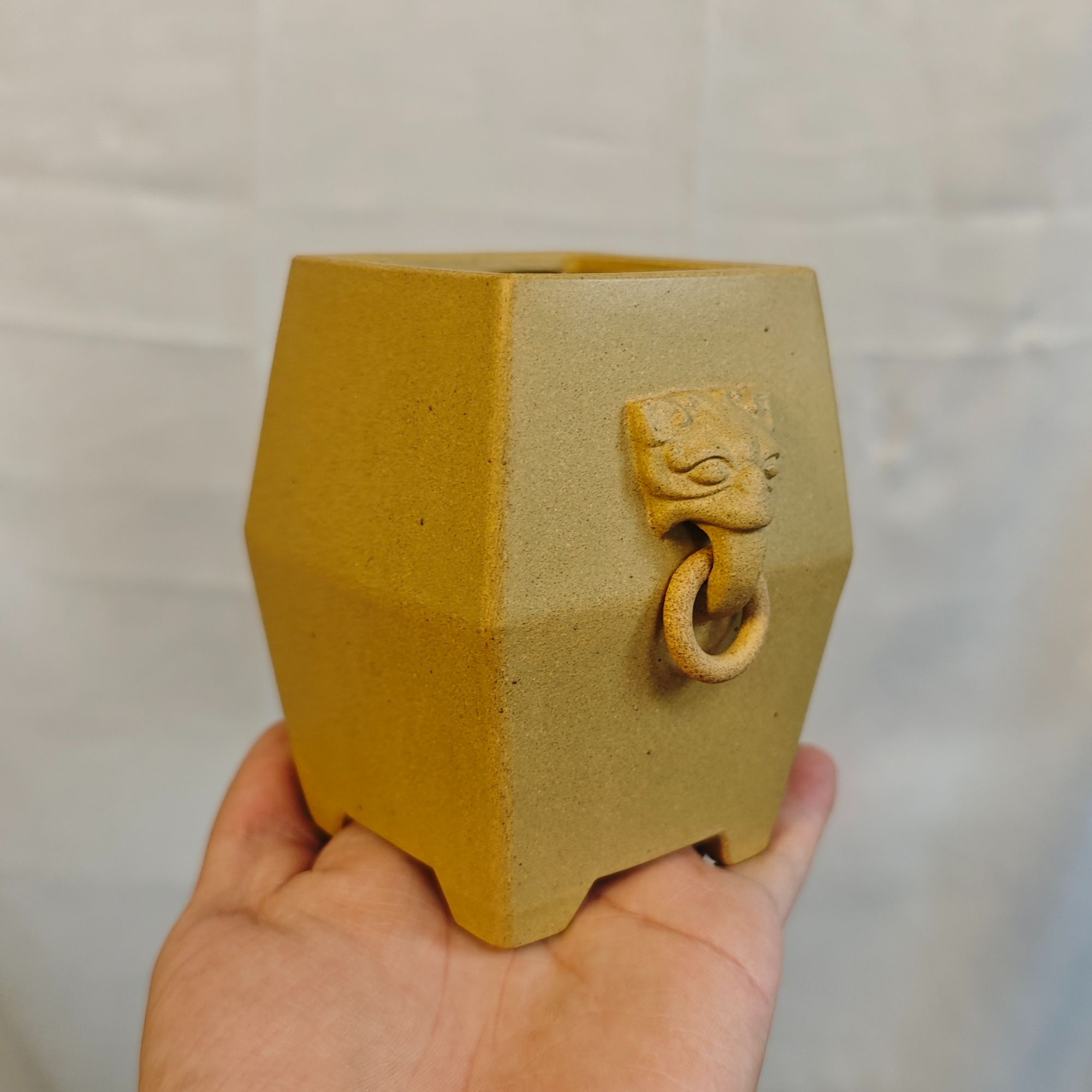 【内长5.5-内高9.5cm】黄段全手活环棱角四方