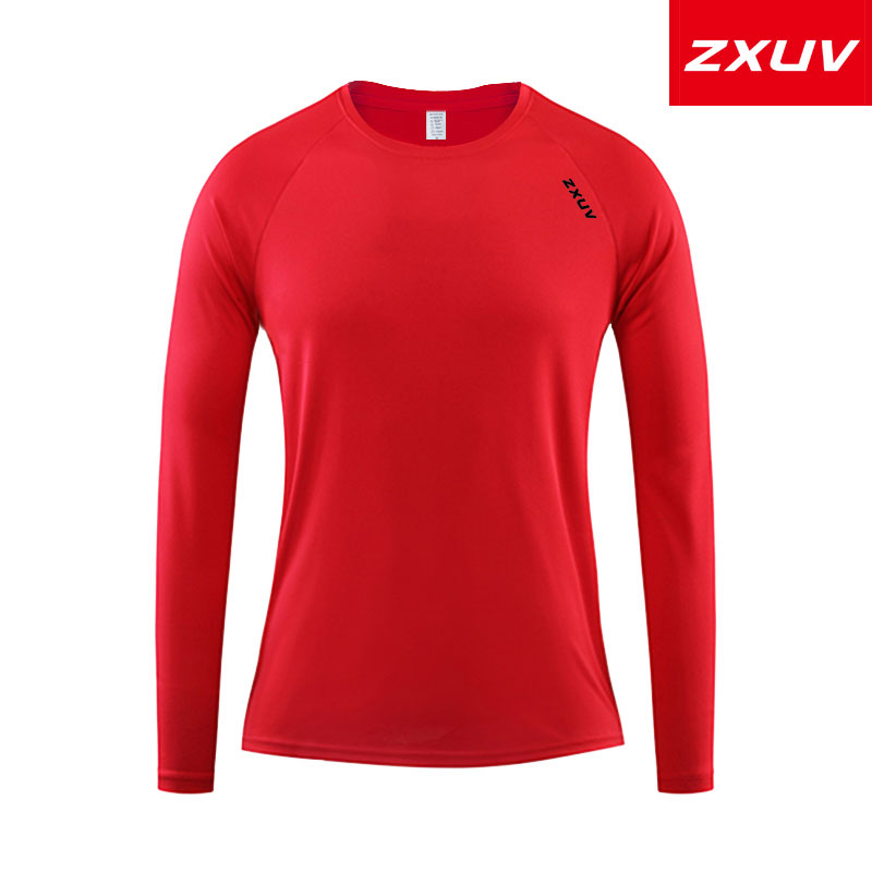 ZXUV男款秋季方格跑步健身运动圆领T恤长袖速干训练训练服长袖