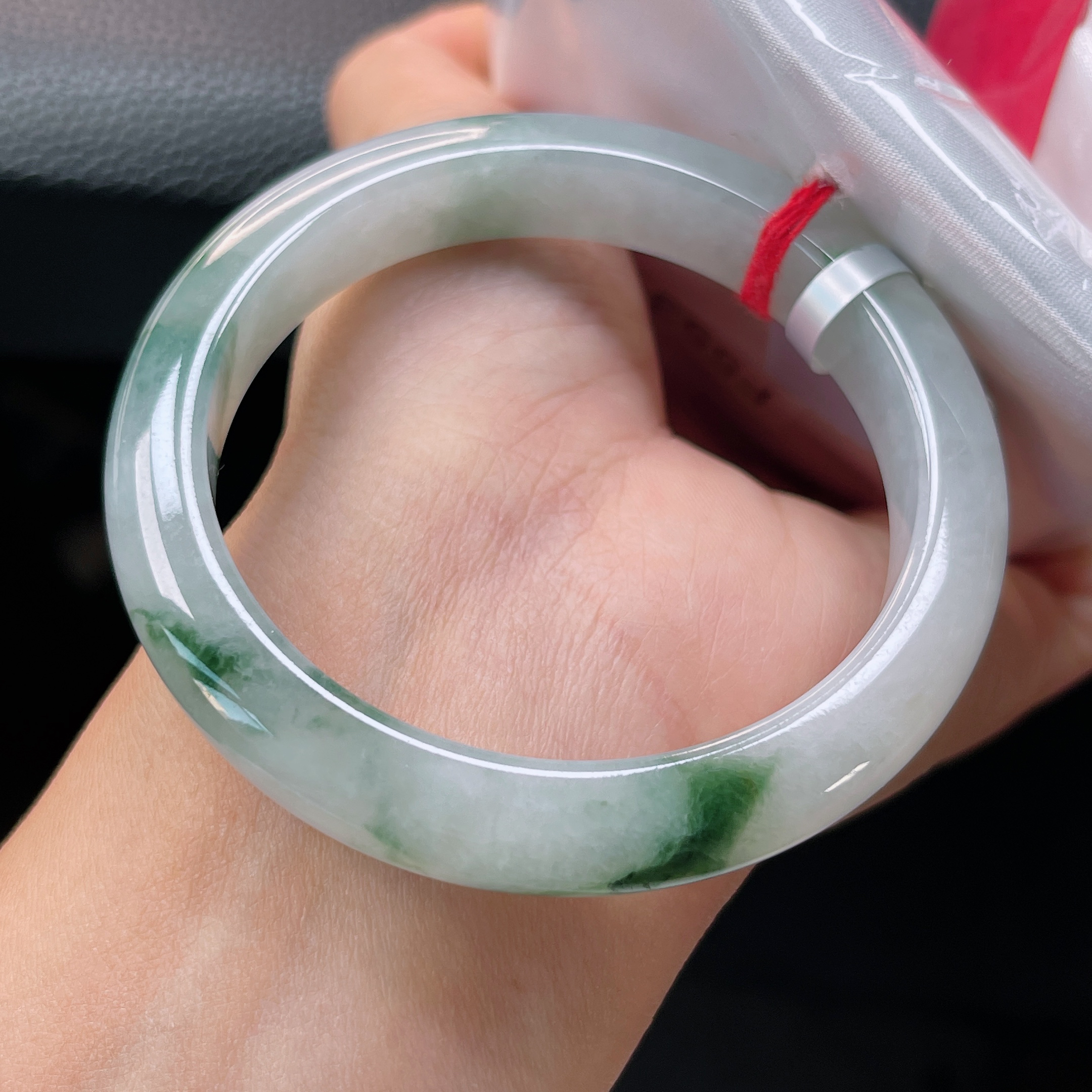 553号缅甸天然翡翠A货55-56冰润飘花玉镯女款精美翡翠色时尚