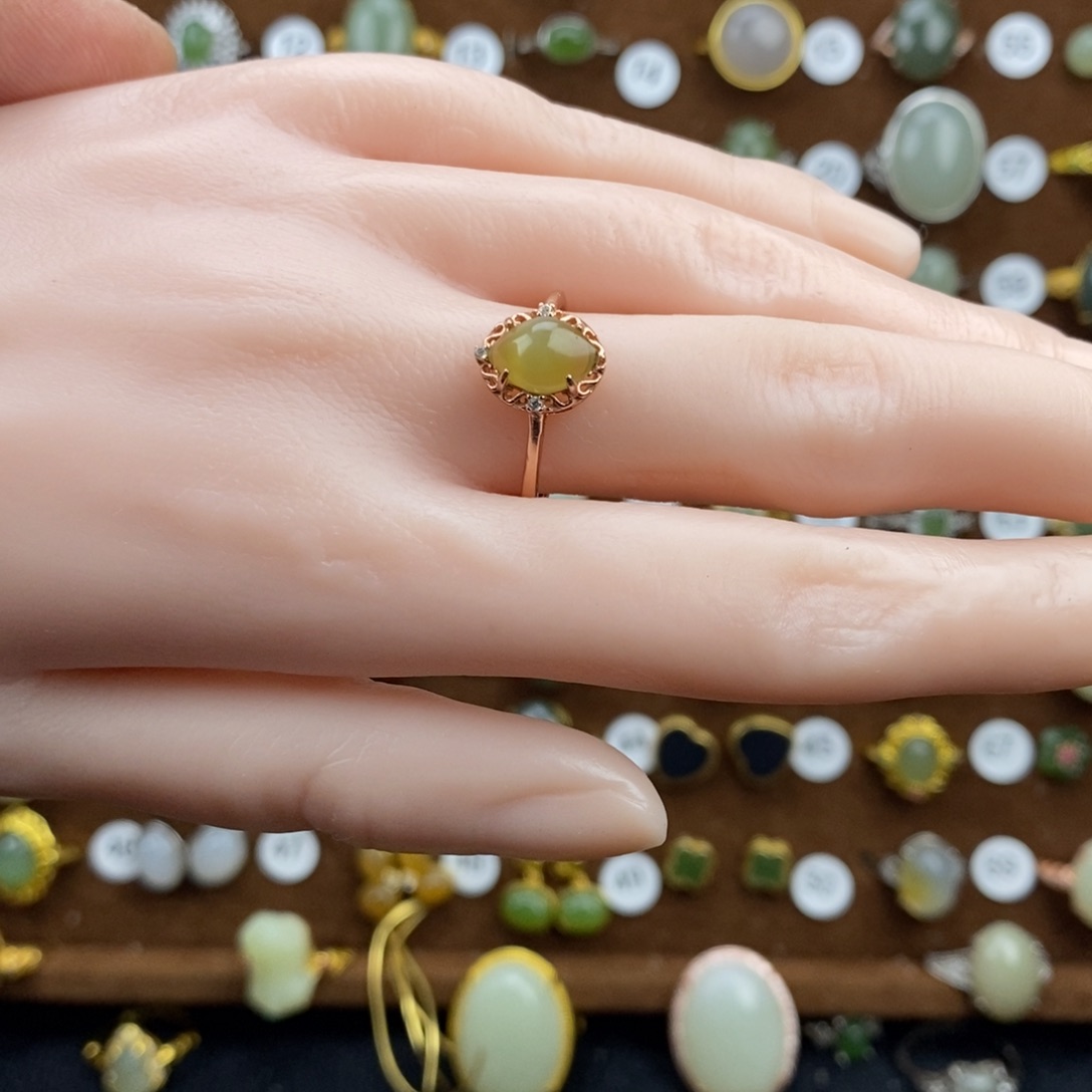 和田玉（碧玉）银S925镀金镶嵌戒指