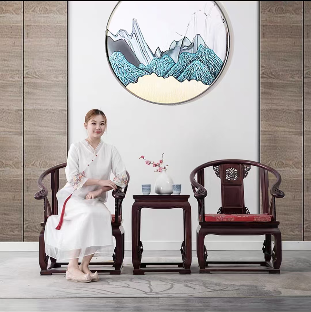 红木皇宫椅三件套圈椅中式仿古典实木客椅明清雕花