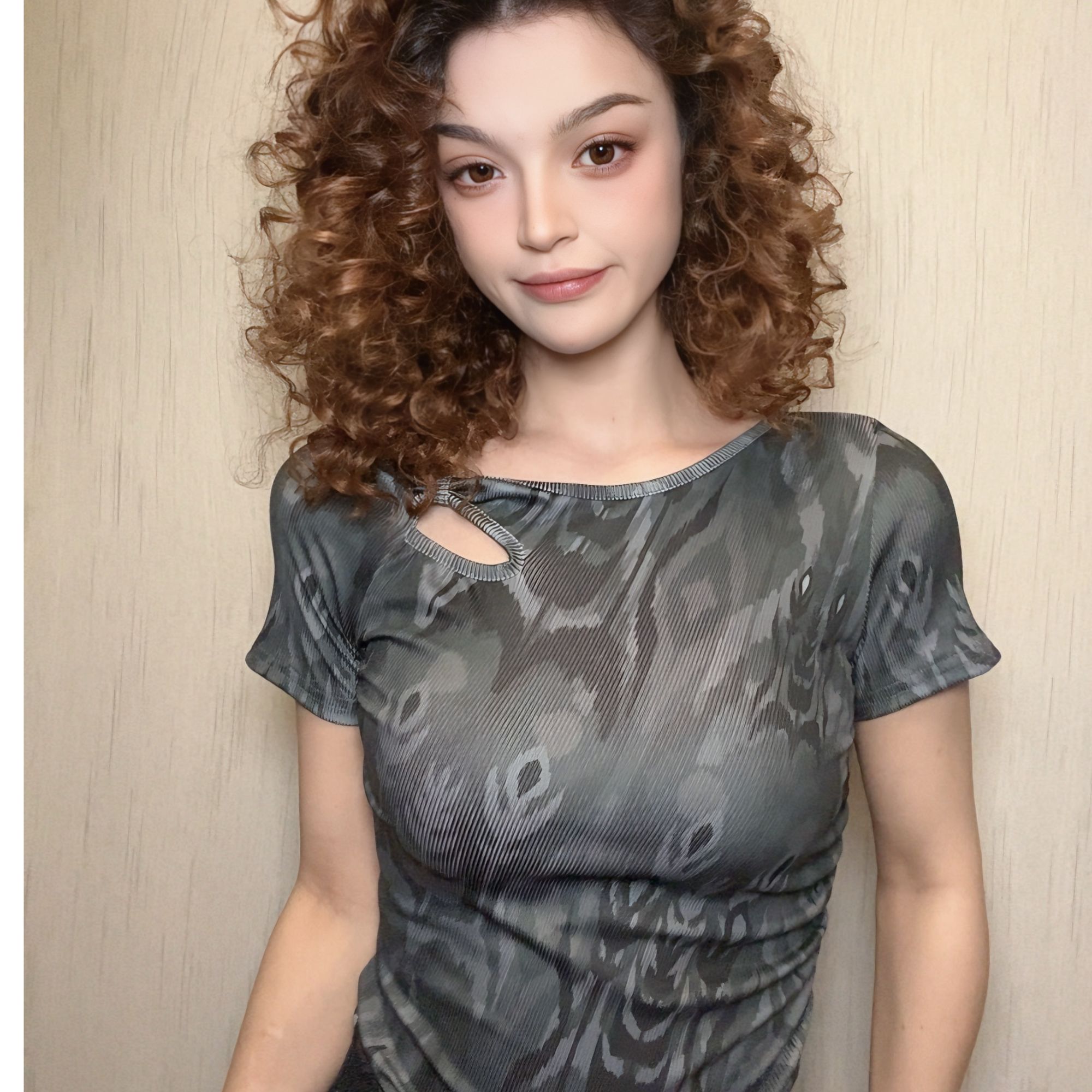 螺纹印花atlas休闲露肩T恤短款性感辣妹复古修身设计感