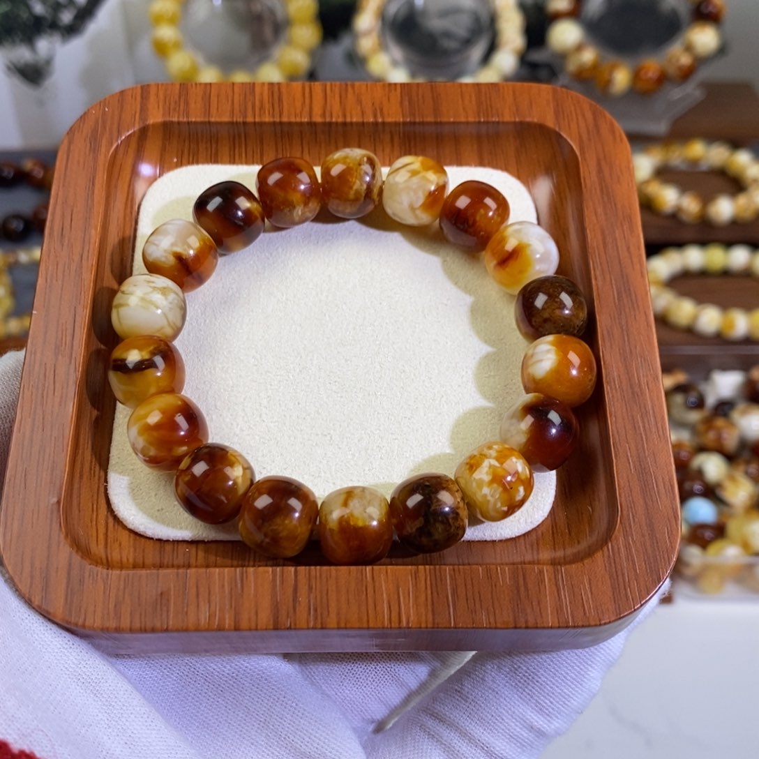 琥珀未镶嵌裸石天然沁色蜜蜡老型手串11mm大➕