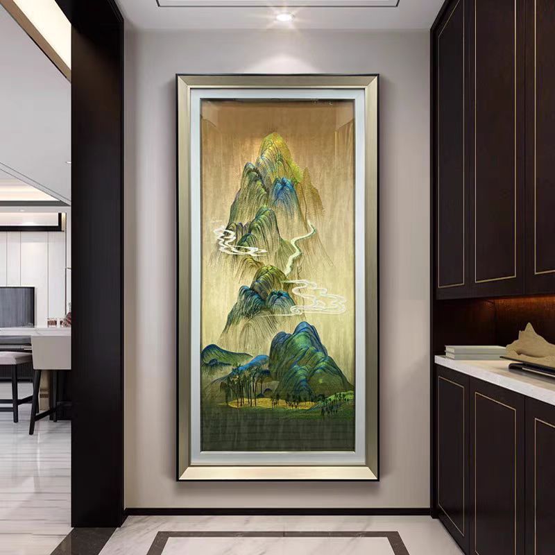 211中式新中式现代简约玄关客厅刺绣装饰画竖版千里江山图80160