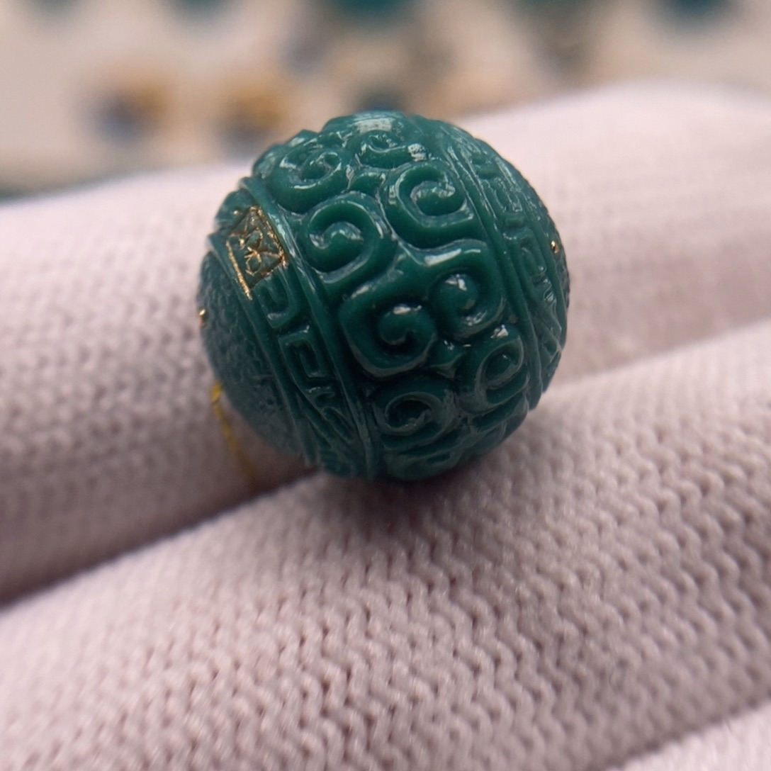 绿松石未镶嵌珠宝奇石回纹圆珠14.6mmA1076