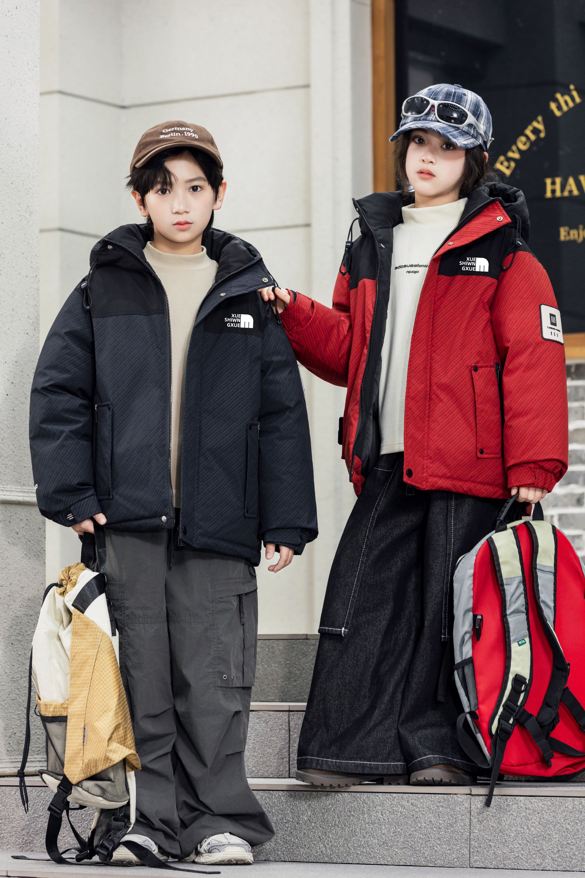 山北面XA826冬季中大童加棉加厚休闲保暖冲锋衣派克棉服