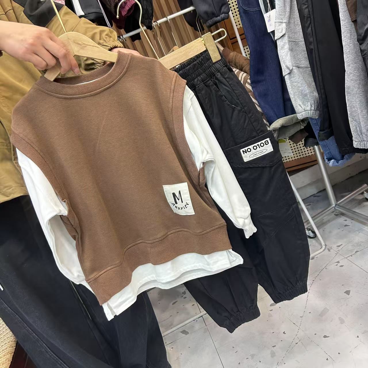 【现货】WY-66011 咖啡色 中性时尚休闲卫衣韩版套头春秋假两件卫衣