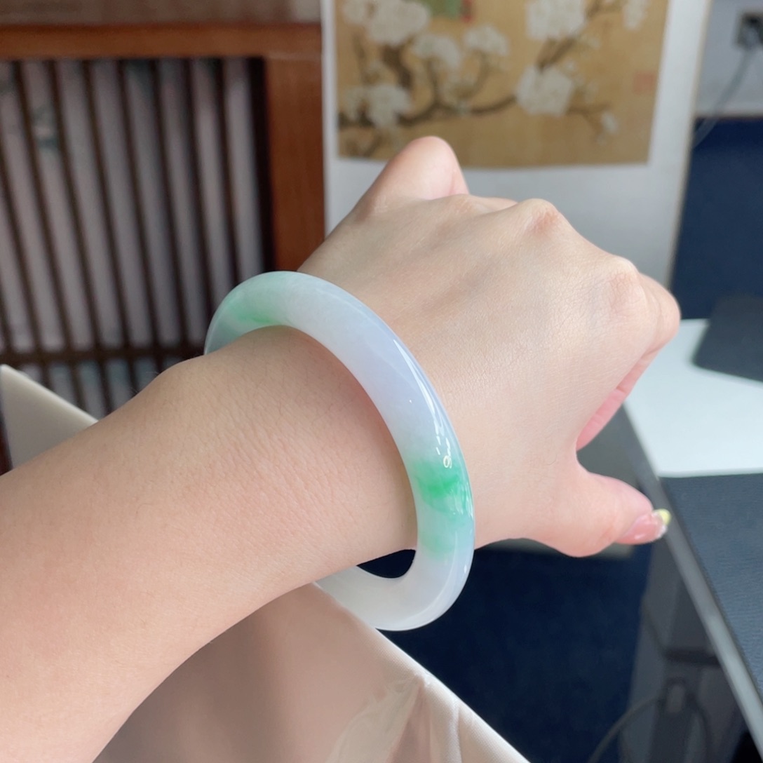 未镶嵌手镯翡翠55.3阳春白雪 点翠值千金 性价比超高16号