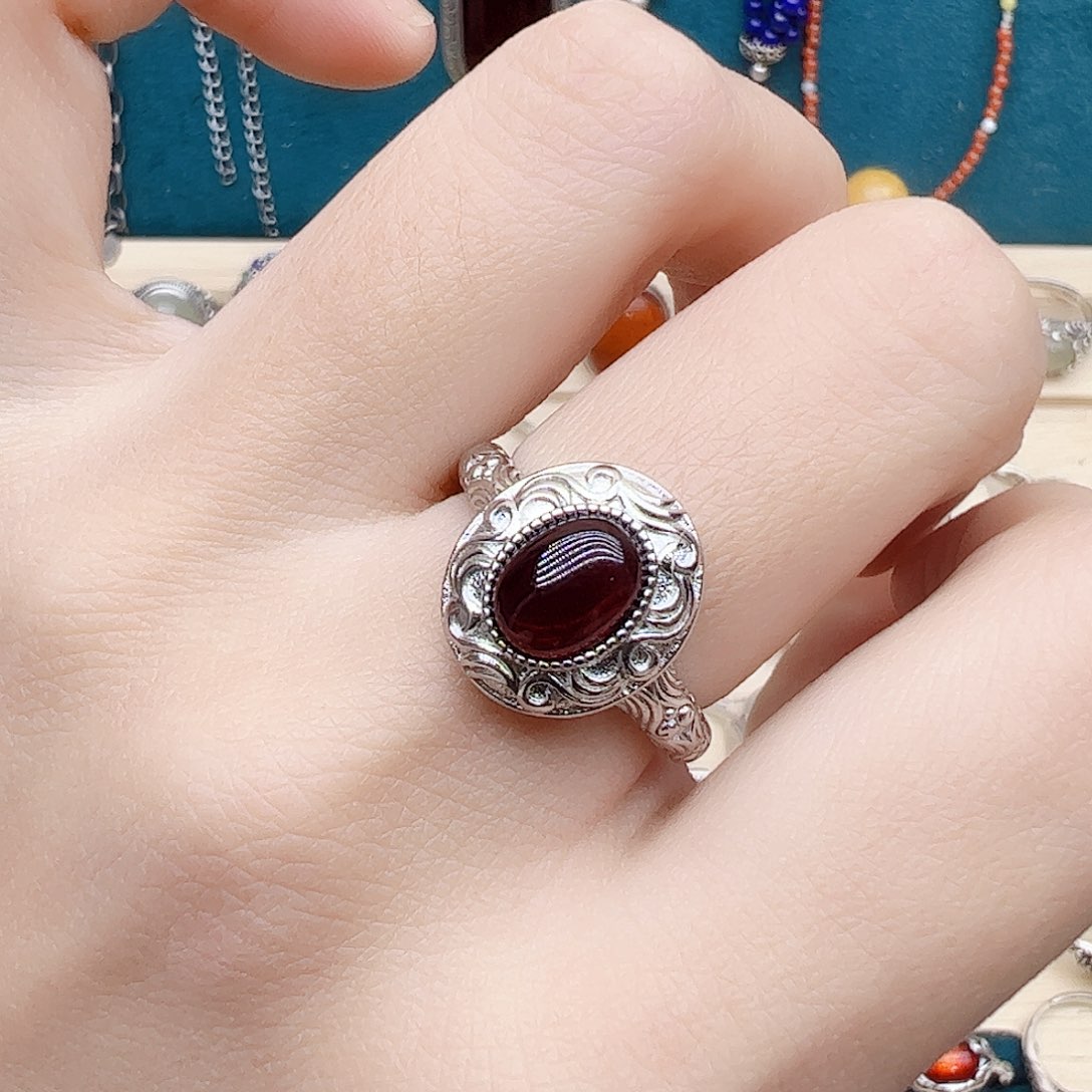 血珀戒指银S925镶嵌天然