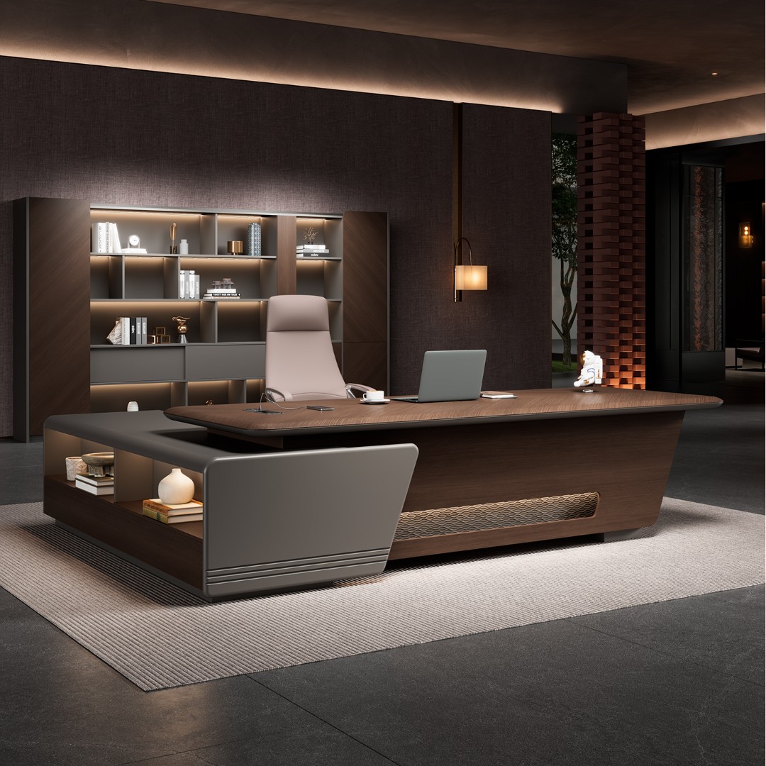 吸塑桌面轻奢高级感老板办公桌总裁领导办公室大班台桌椅组合