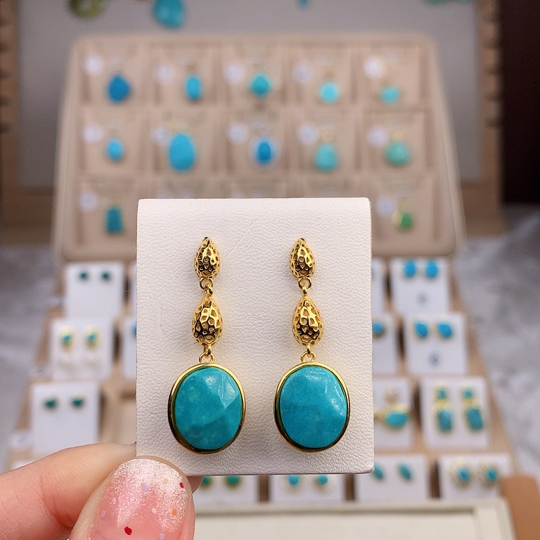 绿松石耳饰银S925镶嵌