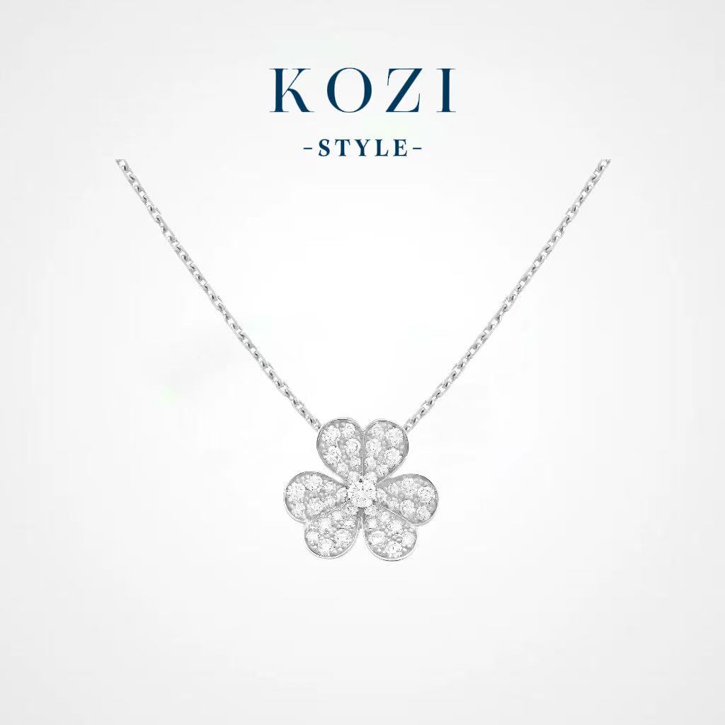 WANXI 小号满钻银色三叶花项链精工版时尚高级感小众轻奢