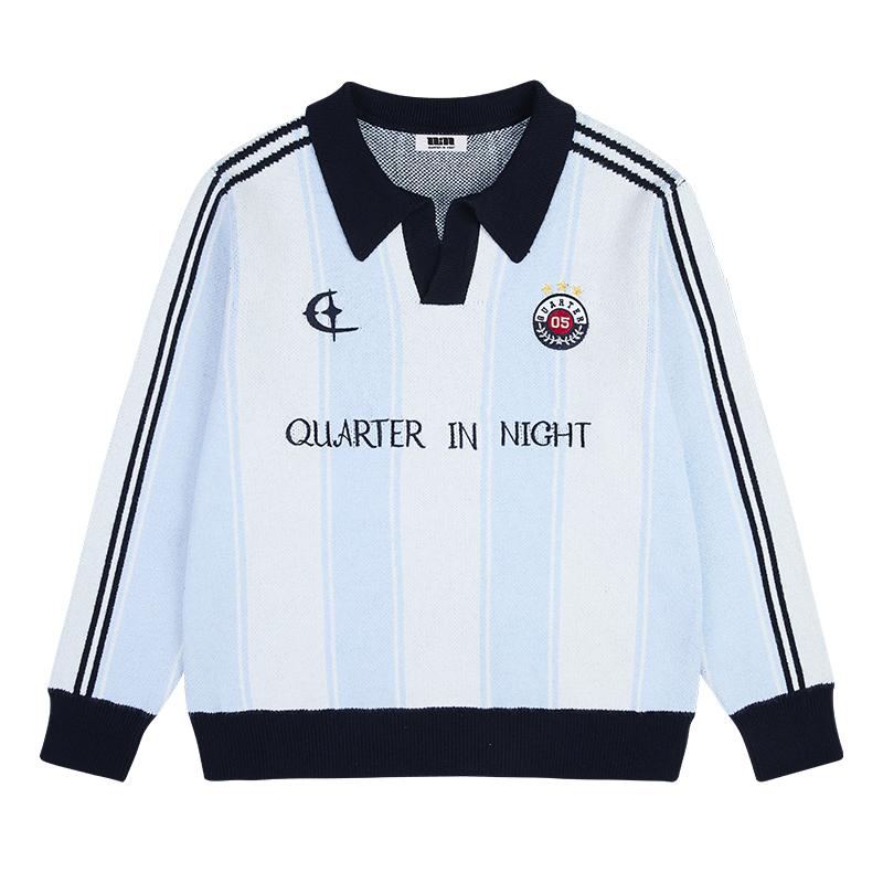 QUARTER IN NIGHT美式运动绣花经典撞色秋季时尚短款条纹毛衣