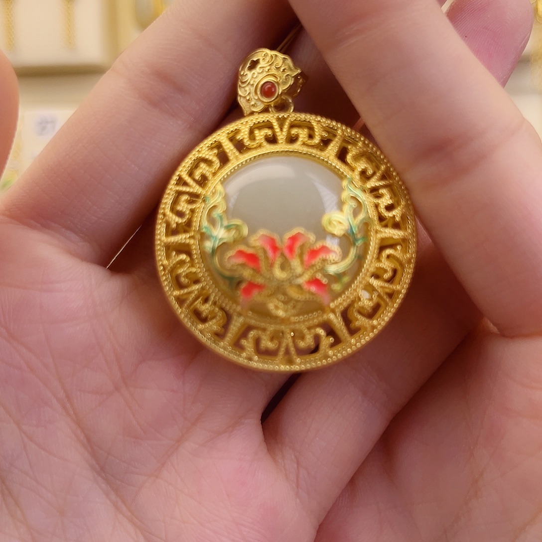 和田玉银S925镀金镶嵌颈饰