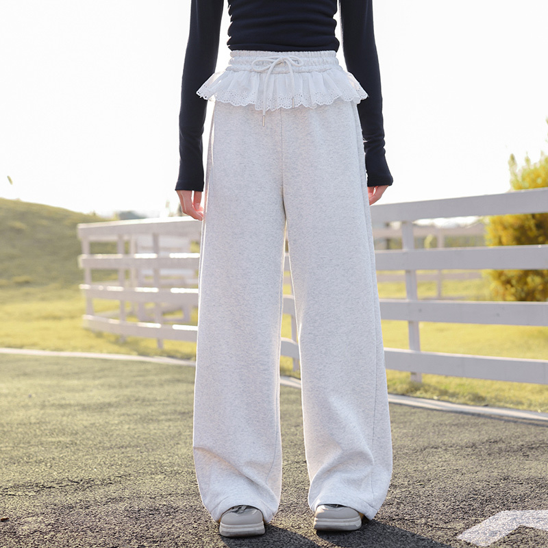 花边拼接直筒休闲裤25078