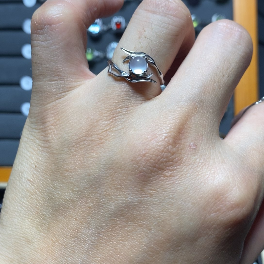 蛇纹石玉戒指银S925镶嵌