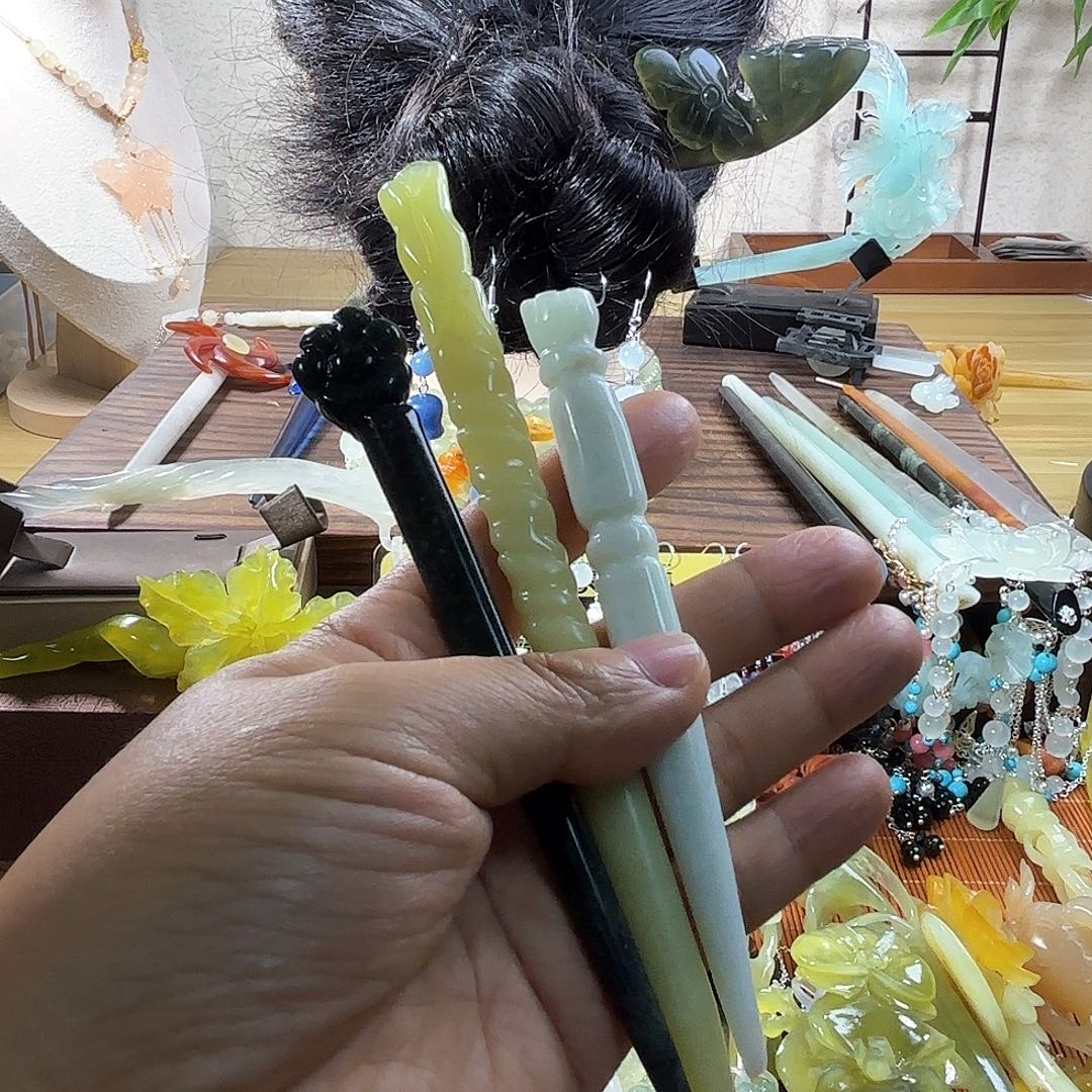 蛇纹石玉合金发饰