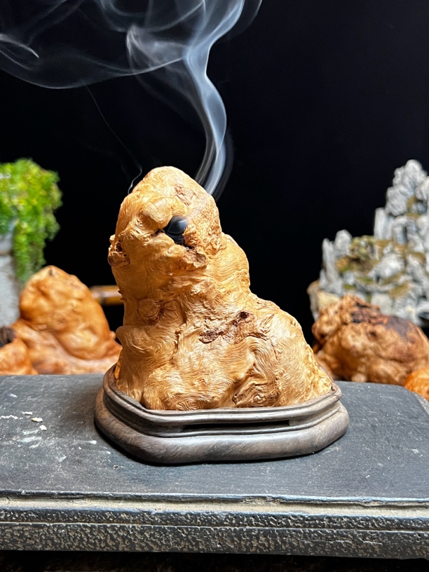 随形荔枝木香炉-小瑞兽手工雕刻天然根雕摆件；茶室空间美学