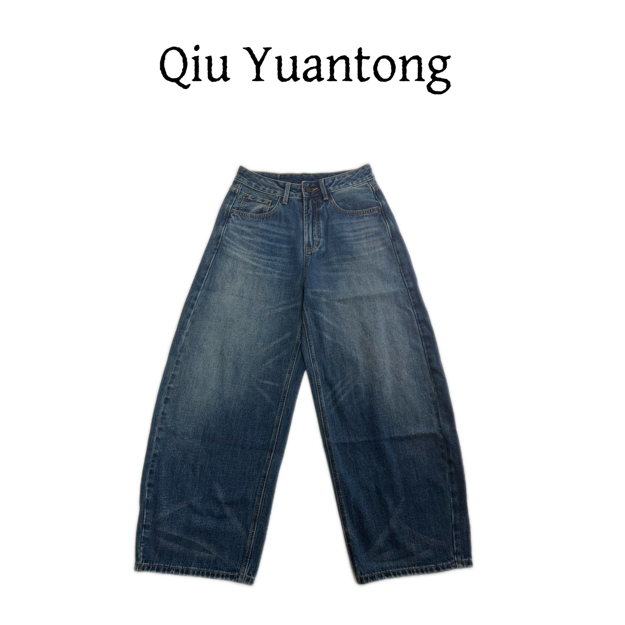 秋原瞳-原牛弯刀裤口袋黑色铆钉显瘦休闲显高宽松