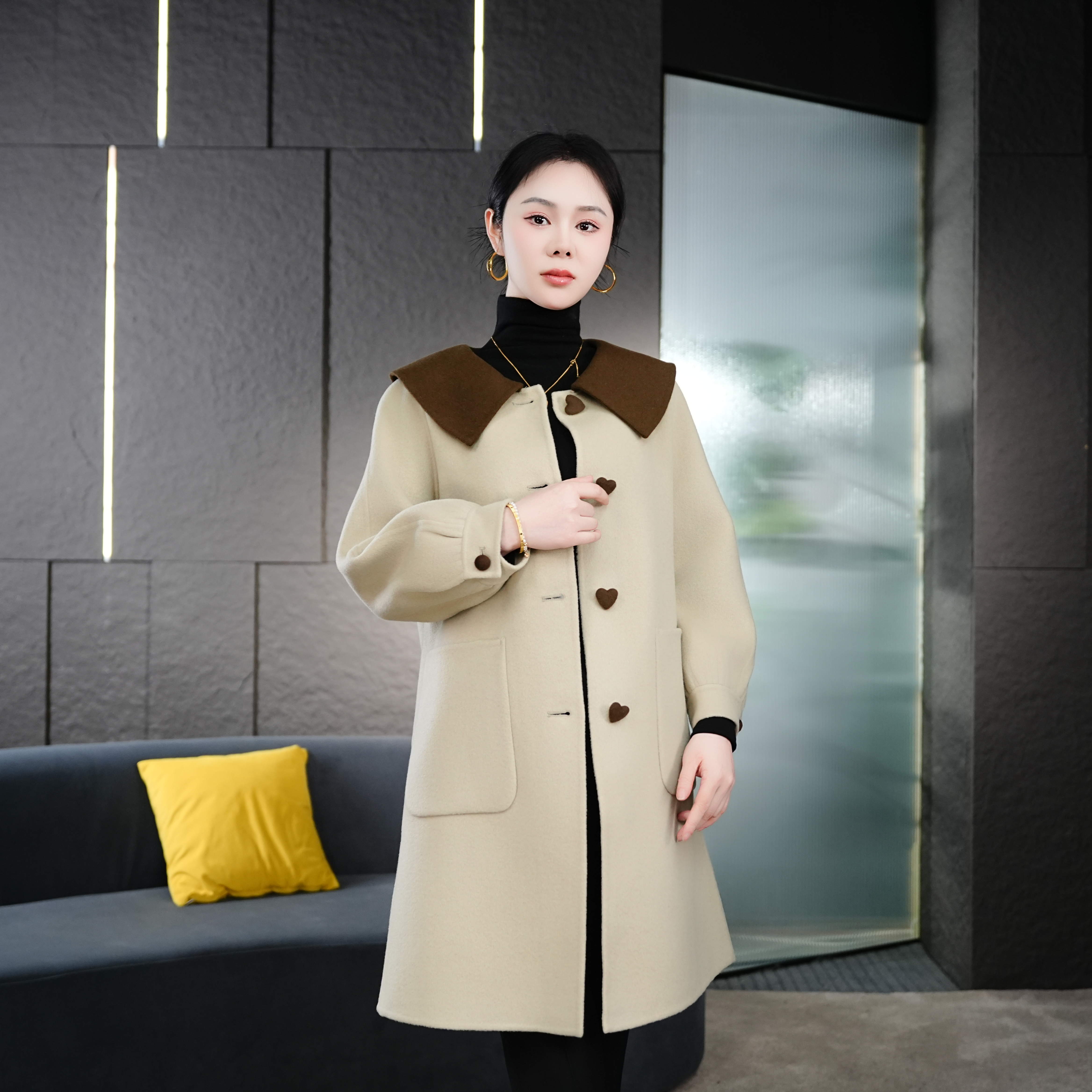 Falaibang/法莱邦GP152杏绿羊毛大衣