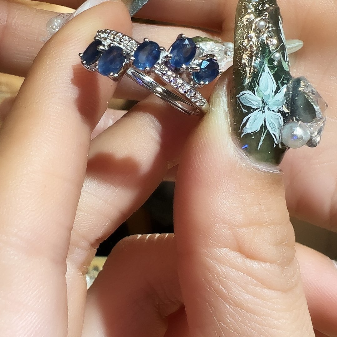 蓝宝石戒指银S925镶嵌啊啊啊啊