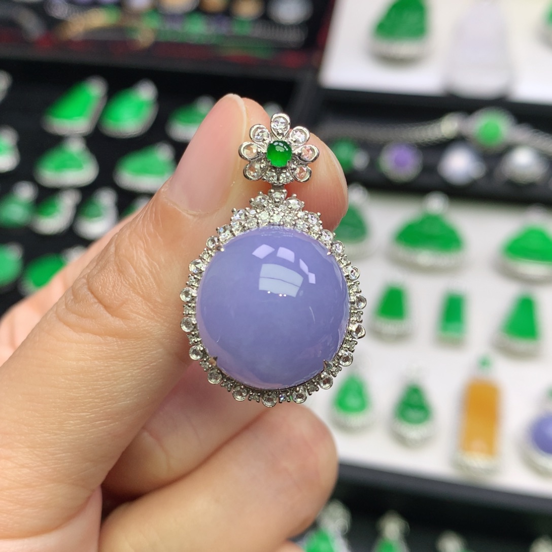 翡翠18K金镶嵌吊坠(不含链)