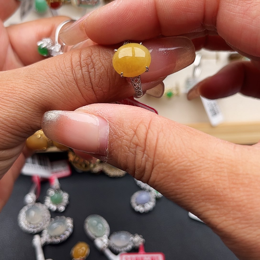 翡翠戒指银S925镶嵌天然缅甸A货翡翠女戒指