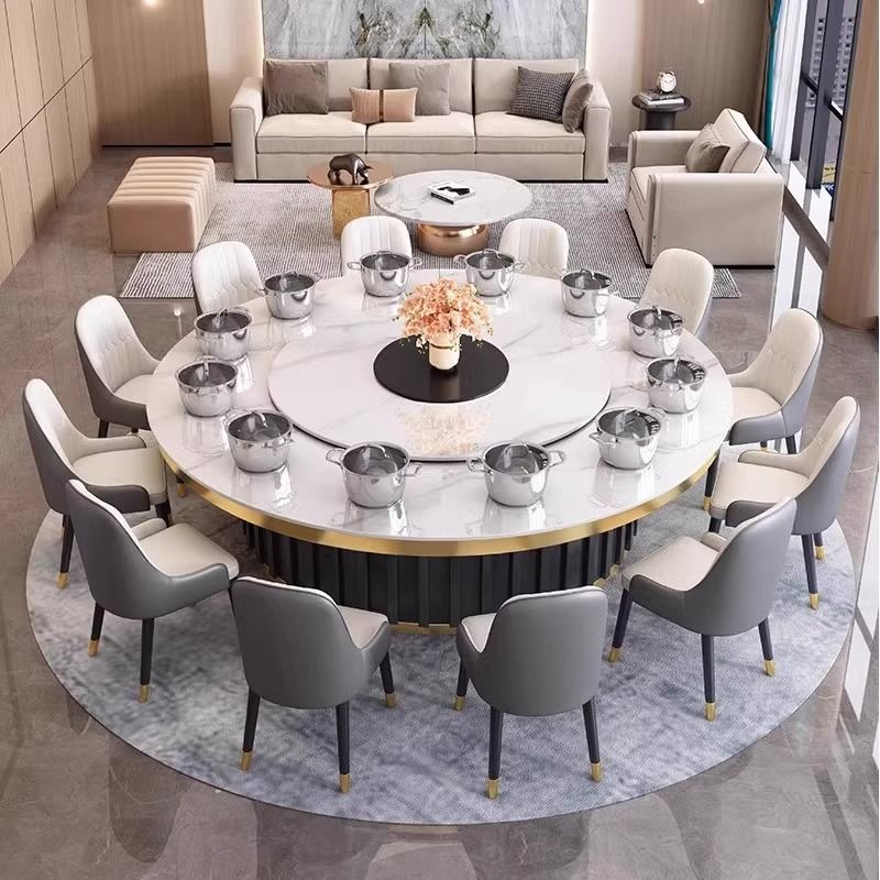 【老板的专属定制】高端酒店电动转盘岩板大圆桌火锅餐桌别墅民宿