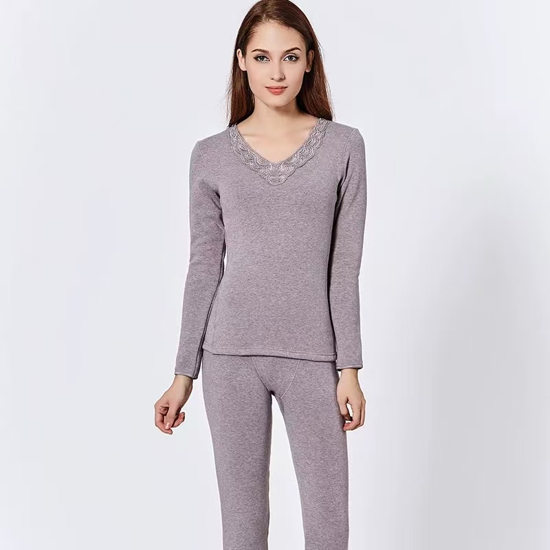 D03女士秋冬纯棉加绒加厚舒适美体修身保暖套装