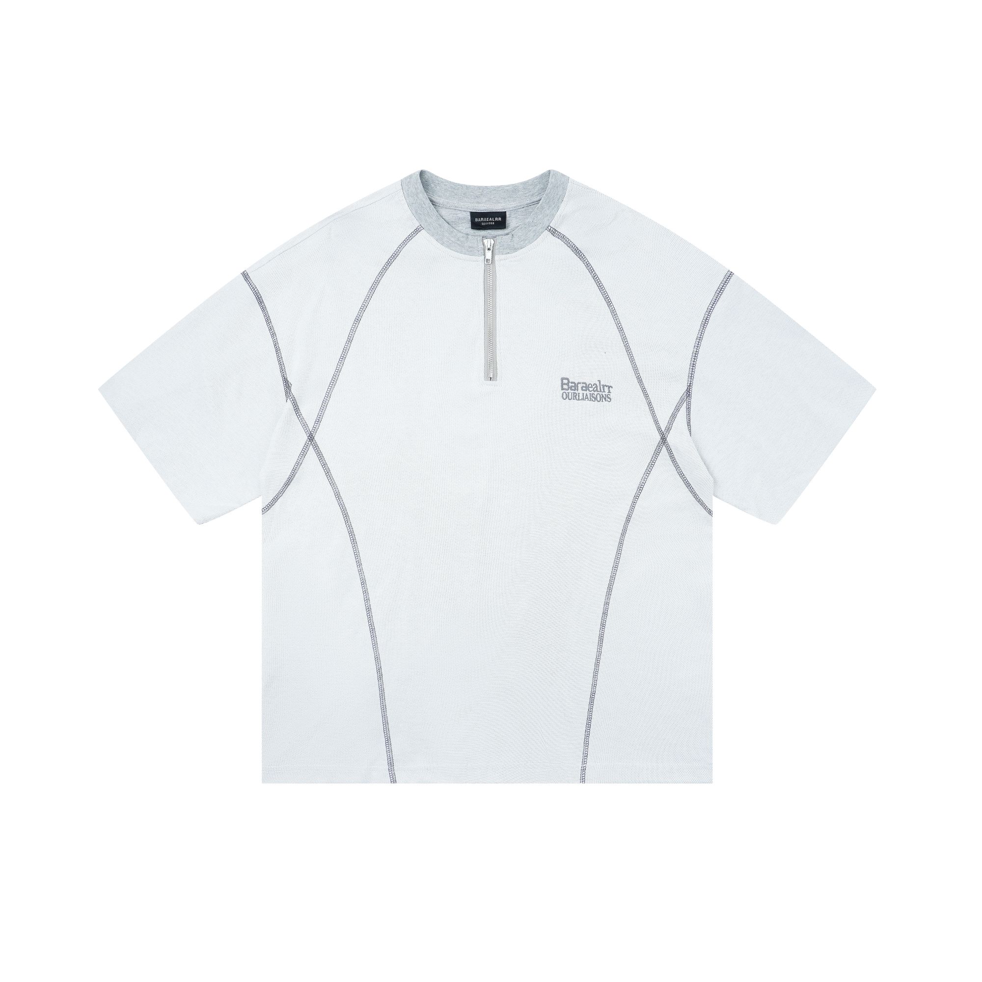 解构半拉链街头拼接透气蜂窝面休闲半袖T恤