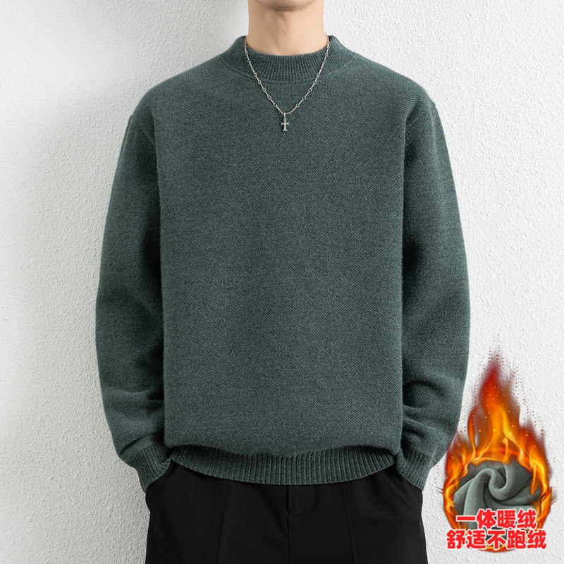 【高品质】2025冬季一体绒半高领毛衣男士纯色百搭针织衫K11-8322