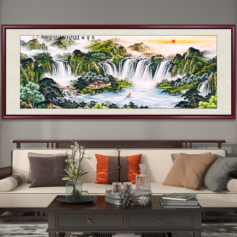 聚宝盆国画山水画办公室挂画新中式新款客厅沙发背景墙茶室墙壁画